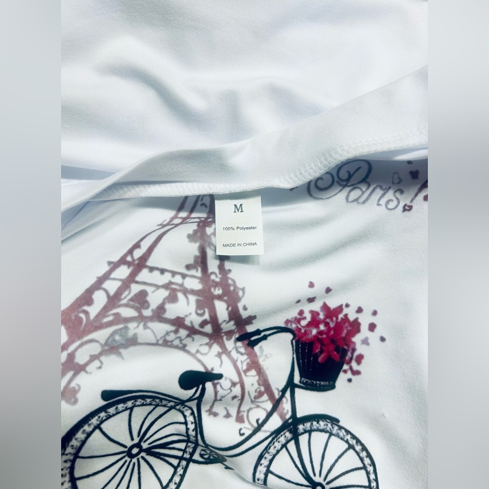 White Graphic Tee with Eiffel Tower Design - Picture 4 of 6